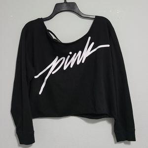 PINK Victoria secret oversized crop top shirt womens size S black white